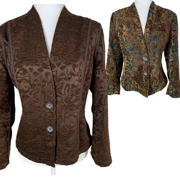 Vintage Blazer Coldwater Creek Large Reversible Tapestry Jacket Fall Brocade - Picture 1 of 12